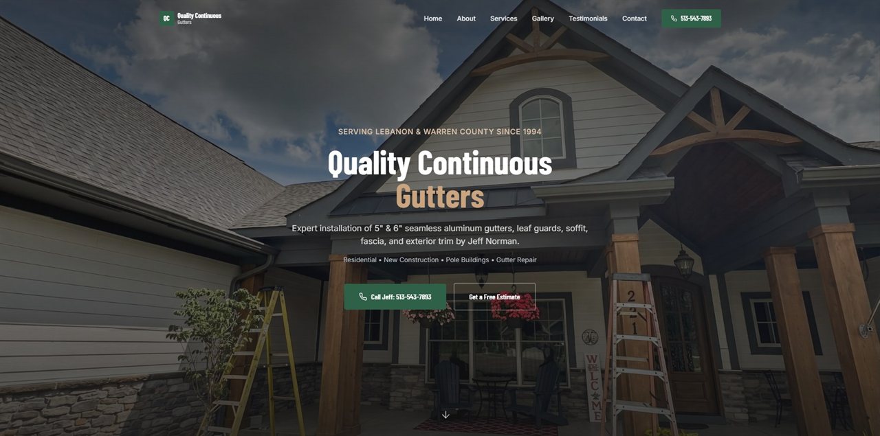 Quality Continuous Gutters website by Keyway